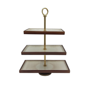 Soporte de pastel cuadrado de madera de 3 niveles con acabado marrón para exhibición de fiesta de cumpleaños, herramientas de pastel a granel al por mayor - Product Image 1