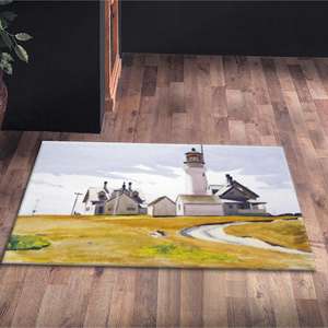 Tapis en laine imprimé style peinture Highland Light, Tapis artistique, Tapis paysager, Tapis Edward Hopper, Tapis célèbres, Design patchwork, Style traditionnel - Product Image 5