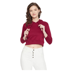 Sudadera con capucha recortada para mujer, jersey de moda, ropa de calle informal, logotipo personalizado, Top corto atlético al por mayor - Product Image 1