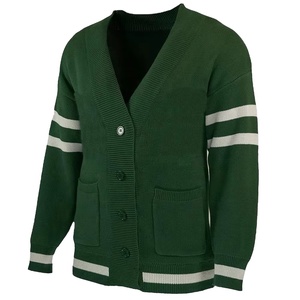 Broderie de logos universitaires personnalisés sur un cardigan vert en tricot pour étudiants, col en V, manches longues, unisexe, uniforme d'automne - Product Image 1