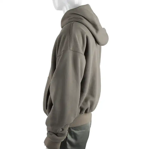 Sweat à capuche personnalisé de haute qualité, gris vintage, à épaules tombantes, lourd, délavé à l'acide, sweat à capuche à double fermeture éclair pour hommes - Product Image 2