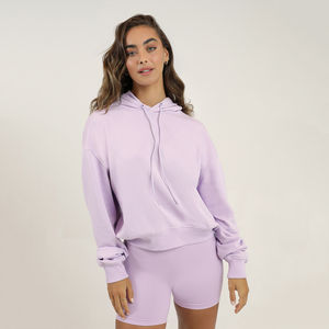 Ropa de mujer Conjunto corto con logotipo personalizado Alta calidad Mujeres Sudadera con capucha recortada de dos piezas con capucha Conjunto de pantalones cortos con cordón - Product Image 6