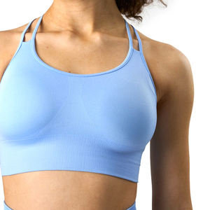 Conjunto Deportivo de Yoga para Mujer, Color Azul Cielo, Sin Costuras, Acanalado, Leggings de Cintura Alta para Entrenamiento, Conjunto Deportivo Liso para Gimnasio - Product Image 3