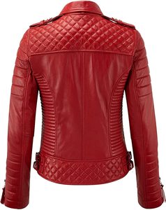 Women's Foxy Premium <b>Leather</b> Motorcycle <b>Jacket</b> Vintage Style <b>Long</b> Racer <b>Jacket</b> with Cotton Filling Premium <b>Leather</b> Vents - Product Image 4