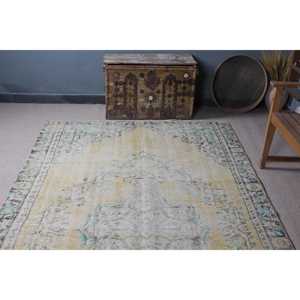 5.5x9.8 ft Rug, Vintage Turkish Rug, <b>Yellow</b> Blue Oriental Rug - Product Image 4