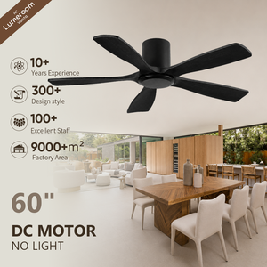60 Inch Black Ceiling Fan No <b>Light</b> with <b>Remote</b> <b>Control</b>, 5 Solid Wood Blades, Modern Ceiling Fan for Living Room Bedroom - Product Image 1