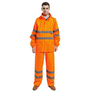 Juego de lluvia de PU impermeable para hombre y mujer, traje reflectante de alta resistencia, equipo de lluvia de seguridad para exteriores - Product Image 1