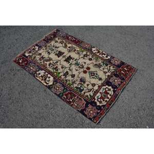 Alfombra turca clásica Beige roja Vintage de 3,4x5,2 pies de lana de retazos de área grande con respaldo de látex para pasillo o dormitorio - Product Image 2