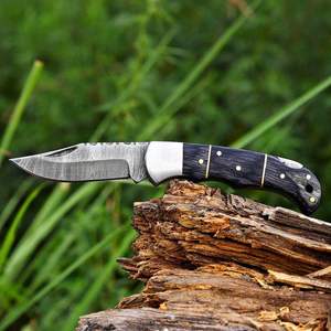 Couteau pliant en acier de Damas, manche en bois Pakka, couteau tactique utilitaire de survie, couteau de poche pour la chasse, le camping, tranchant comme un rasoir, OEM - Product Image 1