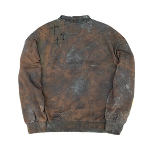 Sudadera de cuello redondo de algodón 100% Vintage para hombre, lavada, rasgada, desgastada para hombres y mujeres, tela de felpa francesa, peso pesado 400GSM - Product Image 4