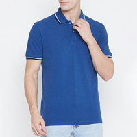 Polo à manches courtes pour homme, couleur bleue unie, 100% coton piqué, style décontracté, respirant, coupe classique