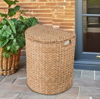 Panier à linge en jacinthe d'eau avec couvercle, panier en osier tissé à la main avec doublure en tissu pour le rangement dans la salle de bain et la chambre à coucher, en provenance du Vietnam