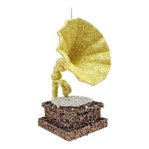 Décoration musicale de Noël Nouvel An Bronze Mat Cuivre Antique Plaqué Brun Foncé Paillettes Acrylique 3D Phonographe Ornement - Product Image 4