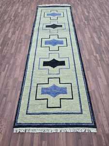 Tapis Oushak en laine de haute qualité 2.7x8 petit tapis en coton noué à la main Antique vert abstrait salon coureur - Product Image 2