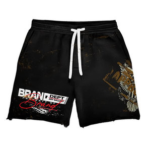 ชุดเสื้อยืดและกางเกงขาสั้นสตรีทแวร์ผู้ชาย แบรนด์ Brand Dept ผ้าฝ้ายพิมพ์ลาย คอกลม แห้งเร็ว สไตล์ไฮสตรีท ชุดฤดูร้อน สีดำ-ทอง - Product Image 5