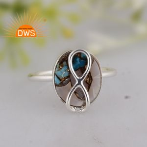 Meilleures ventes Bague empilable en argent sterling Mojave, cuivre, opale rose, turquoise, pierres précieuses, fabricant de bijoux personnalisé - Product Image 4