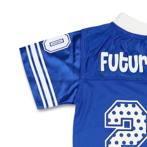 Zeta Phi Beta <b>Kids</b> Football Jersey Royal Blue 100% Polyester Embroidered Logos Number 20 V Neck Double Striped Sleeves - Product Image 3