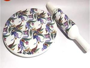 Juego de Chakla Belan de Madera con Diseño Floral Ecológico, Tabla de Mármol para Uso en la Cocina, Objeto Coleccionable Indio - Product Image 6