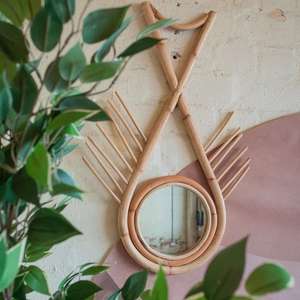 <b>Wall</b> decor <b>wall</b>-mounted <b>hanging</b> wicker <b>mirror</b> living room art unique style rattan <b>mirrors</b> 100% Hand Made From Vietnam - Product Image 3