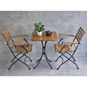 Modern Outdoor Acacia Wood <b>Table</b> Set with 2 <b>Foldable</b> Chairs for <b>Garden</b> Dining Durable Design CBCF289 - Product Image 2