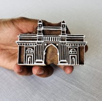 Bloc d'impression en bois de teck sculpté à la main, Porte d'Inde |   Timbre de Mumbai, Inde |   Bois de rose indien, imprimé textile indien