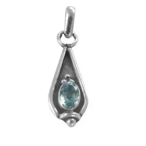 Colgante de Plata 925 con Topacio Azul en Forma de Lágrima para Mujer, Joyería con Piedras Preciosas, Patrón de Escudo en Oro Rosa y Platino, Dijes de Oro y Platino - Product Image 2