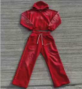 Sweat à capuche personnalisé pour homme, brodé, uni, avec rivets et strass, sport, hiver, grande taille, 100% coton, polaire écologique, séchage rapide - Product Image 1