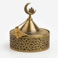 Pot de Date Islamique en Métal Rouge avec Couvercle en Croissant de Lune Boîte Cadeau Ramadan Eid Mubarak Porte-Fruits Secs Décoratif Boîte à Snack Musulman