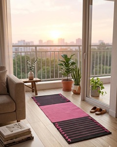 Alfombra Rectangular Contemporánea de Chenilla, Rosa y Negra a Rayas, Tejida, Decoración para el Hogar - Product Image 1