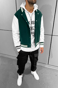 Veste de baseball avec logo brodé personnalisé pour hommes, manches en cuir - Product Image 2