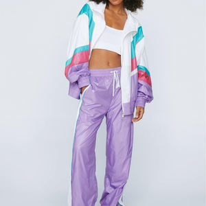 Elegante cortavientos de nailon con cremallera en bloque de color en lila-Personaliza colores, precios al por mayor, proveedor a granel - Product Image 4