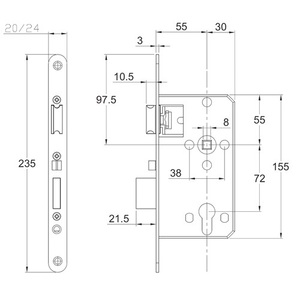 DIN Stainless Steel PZW 20/55/72/8mm Corridor Mortise Lock SCHNEGEL 008/1499/55 Rounded Features for Left/Right <b>Storage</b> <b>Lockers</b> - Product Image 3