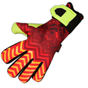 Red <b>Yellow</b> Pattern Leather Soccer Goalkeeper Gloves with Neon Palm Waterproof Full Finger Adjustable Wrist Strap for Outdoor Use - Product Image 4