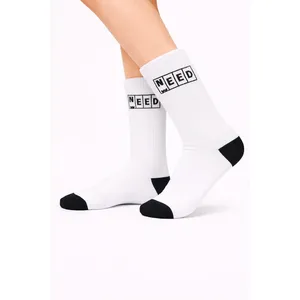 Unisex White Sports <b>Socks</b> 'NEED' Text <b>Fun</b> Embroidered Design Customizable Logo High Quality Anti-Bacterial Digital for Autumn - Product Image 2