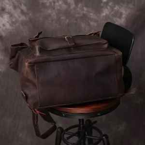 Mochila de cuero de grano completo hecha a mano, mochila para portátil, 17, mochila para ordenador portátil, - Product Image 4