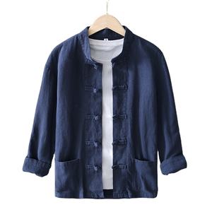 Camisa de Hombre Casual de Manga Larga, Tejido de Lino y Algodón, Cuello Mao, Corte Holgado, Transpirable, para Primavera - Product Image 4