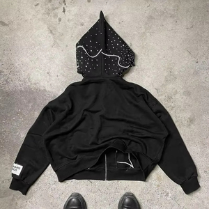 ชุดวอร์ม2ชิ้นสำหรับฤดูหนาวทรงสลิมฟิตผ้าเฟรนช์เทอร์รี่ประดับพลอยเทียมแนววินเทจ - Product Image 4