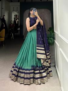 Hermoso estilo tradicional damas de honor de seda Lehenga Choli Zari tejido frontera trabajo elegante indio pakistaní boda desgaste - Product Image 3