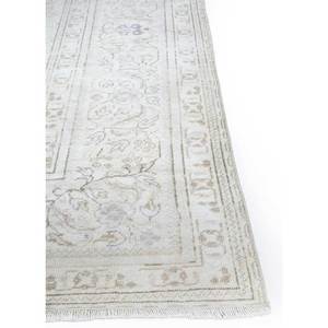 Tapis en laine noué à la main vintage ivoire Pae-793 à motif médaillon et abstrait pour l'entrée, le couloir et le salon des adolescents - Product Image 4