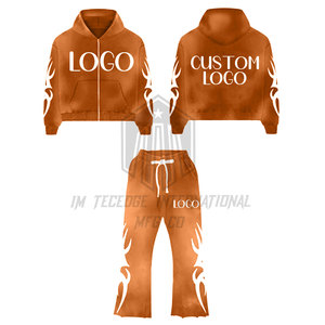 New Winter Regular Vintage Heavy Acid Wash Breathable Casual Sweat Suits Men's Distressed Custom <b>Applique</b> <b>Patch</b> Embroidery - Product Image 4