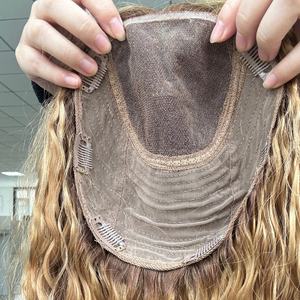 Venta al por mayor: Topper con cierre <span class=keywords><strong>de</strong></span> encaje 8x8, rubio miel personalizado, ondas profundas, cabello humano <span class=keywords><strong>de</strong></span> 24 pulgadas <span class=keywords><strong>de</strong></span> largo, ondas voluminosas. - Product Image 1