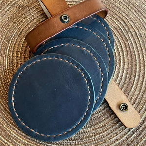 Handcrafted premium leather coasters for drinks with rustic charm and durable texture designed for elegant interior spaces - Product Image 1