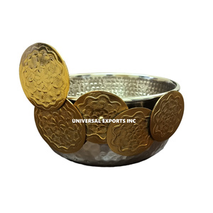 Bol à chocolat martelé en argent métallique avec pièce d'or, bol à bonbons décoratif artisanal de haute qualité - Product Image 1