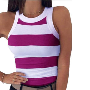 Venta al por mayor logotipo personalizado transpirable liso acanalado tejido crop top 100% algodón estampado mujeres fibra de bambú camisetas sin mangas - Product Image 2