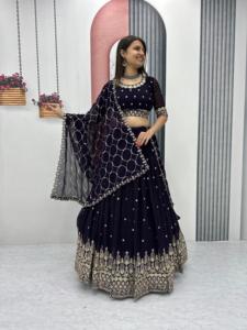 Costume de mariage indien traditionnel Georgette Lehenga Choli semi-cousu pour femmes pour les fêtes d'été et d'hiver inspiré pour les adultes - Product Image 4