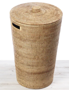 Panier à linge rustique en bambou artisanal et durable, couleur naturelle, pour l'organisation des vêtements et le rangement dans le salon/la penderie - Product Image 6