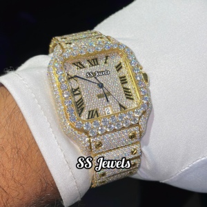 En çok satan lüks otomatik el yapımı Lab elmas seti İzle altın kaplama Hip Hop tarzı paslanmaz çelik şerit Analog cam Dial