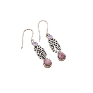 La mejor combinación de piedras preciosas de Rodocrosita y amatista, Pendientes colgantes de gota de Plata de Ley 925, proveedor de joyería - Product Image 1