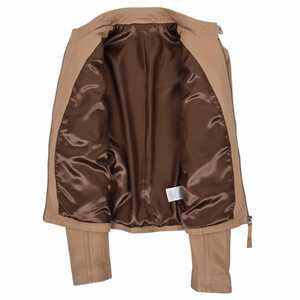 Chaqueta de Motociclista de Cuero Genuino Color Caqui para Mujer, Chaqueta de Moto con Hombros Acolchados, Chaqueta de Piel de Cordero Suave de Corte Entallado para Mujer con Bolsillos con Cremallera - Product Image 5