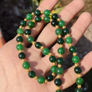 สร้อยคอเงินแท้ประดับพลอยอะเวนทูรีนสีเขียวทรงกลมขนาด 8 มม. เครื่องประดับสำหรับงานแต่งงาน - Product Image 4